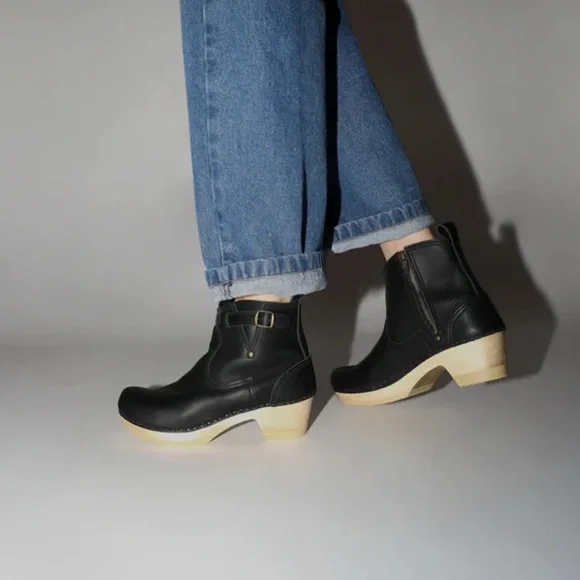 No. 6 black leather clog ankle boots - Picture 6 of 14